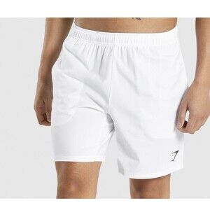 Size L Gymshark Shorts Men’s Slim Fit White Arrival 7” Linerless Gym Running NWT